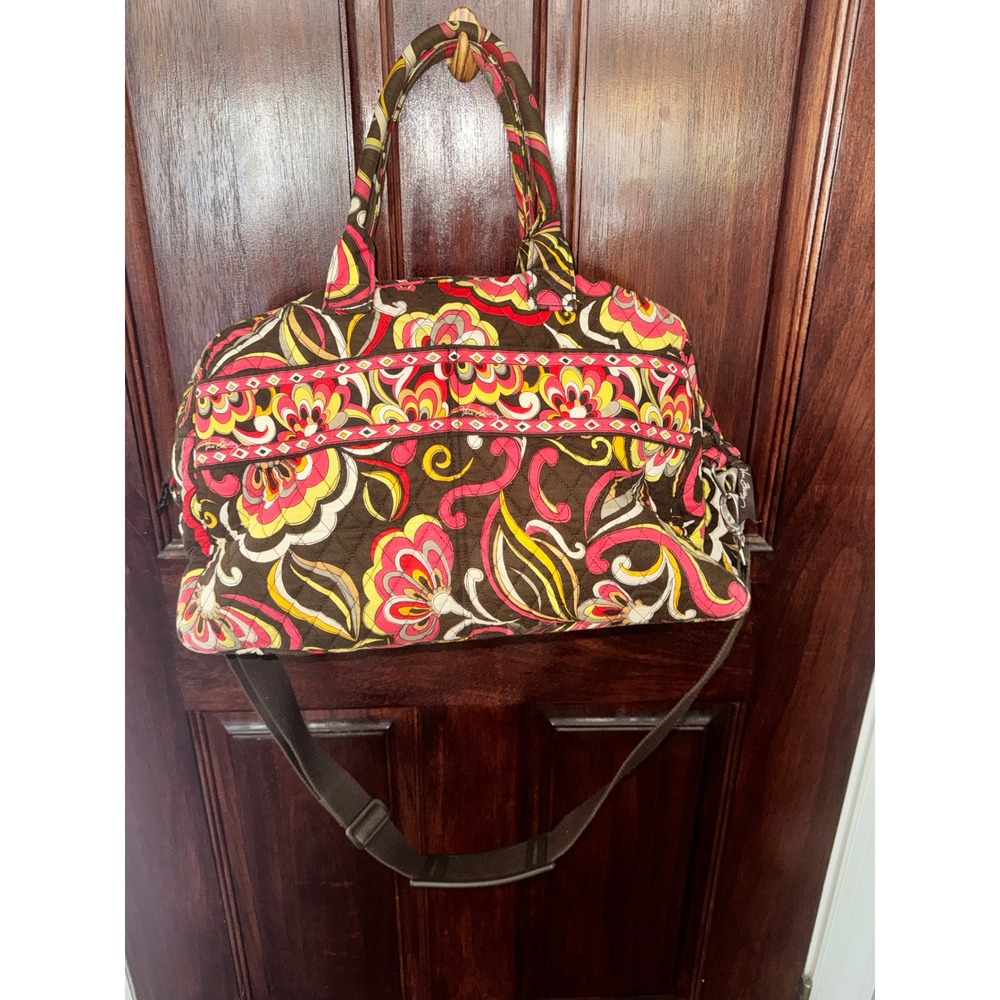 Vera Bradley Retired Puccini Quilted Cotton Duffel Bag Brown‎ Pink Floral